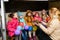 Dnipro, Ukraine - March 21, 2022: Children`s birthday party in basement during an air raid alert