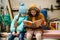 Dnipro, Ukraine - March 21, 2022: A group of children hide in basement during an air raid alert