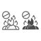 Do not burn waste line and glyph icon. Burning garbage ban vector illustration isolated on white. Forbidden bonfire