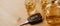 Do not drink and drive concept, Close up of car keys and glass of strong an alcohol