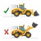 Do not drive with the front loader bucket raised or with a elevated load. Safety in handling a front loader. Security First.