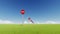 Do not enter multiple road stop signs in green field realistic animation