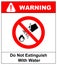 Do not extinguish with water, prohibition sign, illustration.