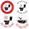 Do not flush. Toilet no trash. Please do not flush paper towels  sanitary products  icons. Prohibition icons. No littering