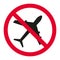 Do not fly icon. Prohibited stop airplane symbol. Closed sky sign.