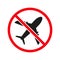 Do not fly icon. Prohibited stop airplane symbol. Closed sky sign.