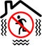 Do not go out while earthquake.Red prohibition warning symbol sign on white background.