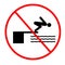 Do not jump pool on white background. warning notice sign. do not jump stop symbol. flat style