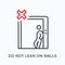 Do not lean on walls flat line icon. Vector outline illustration of man relaxing in elevator. Coronavirus prevention