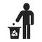 Do not litter black glyph icon. Man throws garbage. Pictogram for web page, mobile app, promo