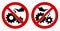 Do not lubricate / oil icon. Gear cogwheels with oilcan in red crossed circle, left and right version