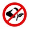 Do not pluck plants forbidden red sign. No picking flowers vector icon isolated on white background. Dont tear sprout