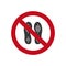 Do not step sign. Imprint soles shoes icon. Dont stand red sign. Symbol for public areas. Vector
