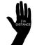 Do not touch! Stop hand sign and don`t touch. Stop gesture to protect yourself and keep your distance with text 2 m DISTANCE