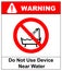 Do not use this device in a bathtub, shower, or water-filled reservoir sign.  illustration