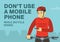 Do not use a mobile phone while bicycle riding. Close-up front view of a cyclist looking at phone while cycling.