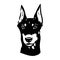 Doberman, dog, black and white vector illustration. Portrait. The head of a domestic animal. Tattoo. Clipart, laser