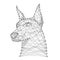 Doberman dog head from abstract futuristic polygonal black lines and dots. Vector illustration