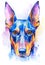 Doberman Pinscher painted in watercolor on a white background in a realistic manner, colorful, rainbow.