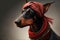 doberman pinscher in red bandana, ready for adventure