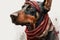 doberman pinscher in red bandana, ready for adventure