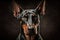 doberman pinscher standing guard, with its ears and eyes alert