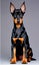 Doberman Puppy Isolated On Grey Background