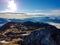 Dobratsch - Panoramic sunrise view from summit Dobratsch on Julian Alps and Karawanks in Austria