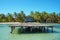 Dock with beach house and coconut trees