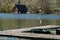 Dock Boat Sunny Lake Landscape Beautiful Idyllic Atmosphere Environment Blue Perspective Looking Out Reflection