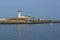 Dock with control tower in the harbour of Boulogne sur mer, France,