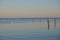 Dock pilings on Penobscot Bay inside the Rockland Breakwater and