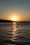 Dock on the river at sunset