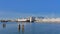 Dock with warehouses, ship and windmills in the port of Antwerp