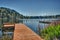 Dock on Washington State Lake with Mount Rainier in Distance