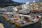 Docked boats in the Marina Grande Harbor in the City of Capri, an Italian island off the Sorrentine Peninsula on the south side of