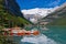 Docked canoes, lake louise, banff national park
