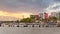 Docked ferry boats near to Golden Horn Metro Bridge, or Halic Bridge, Istanbul, Turkey, at sunset in a summer sunny day