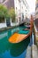 A docked gondola in Venice, Italy