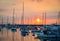 Docked yachts on Manila Bay in Philippines