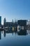 Docklands cityscape with marina, yachts and skyscrapers