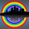 Docklands skyline with rainbow