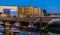 The docks in Blankenberge lighted at night, architecture and city scenery of a popular town in Belgium