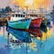 Dockside Delight: Colorful fishing boats anchored in a lively waterfront