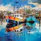 Dockside Delight: Colorful fishing boats anchored in a lively waterfront