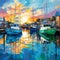 Dockside Delight: Colorful fishing boats anchored in a lively waterfront