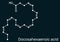 Docosahexaenoic acid, DHA, doconexent, cervonic acid molecule. It is omega-3 fatty acid. Skeletal chemical formula on the dark