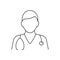 Doctor avatar with stethoscope. Line icon on white background. Editable stroke