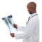 Doctor, black man or check xray scan for lung cancer evaluation, clinic research or medical investigation. Studio MRI