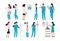 Doctor characters. Cartoon trendy hand draw male and female hospital staff, people dressed in professional clothes